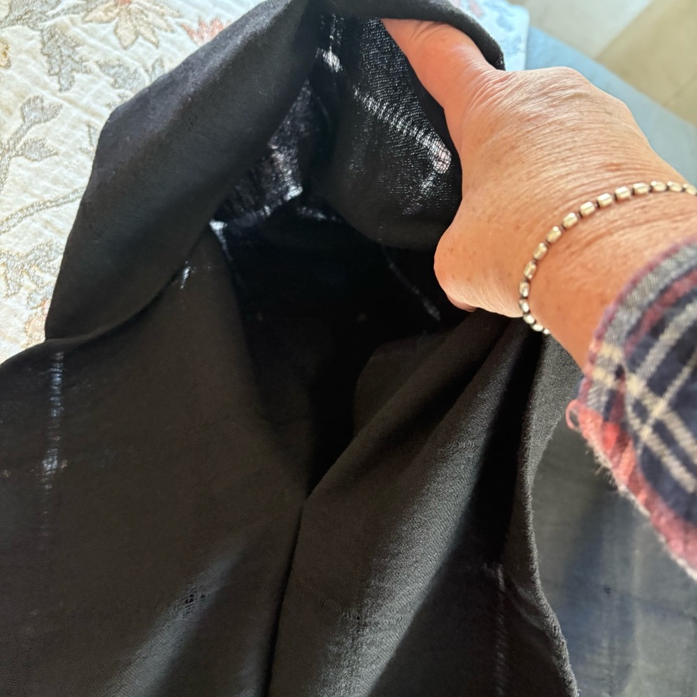 Eileen Fisher Wool Gauze Grid Poncho Black. One Size. - Picture 8 of 12